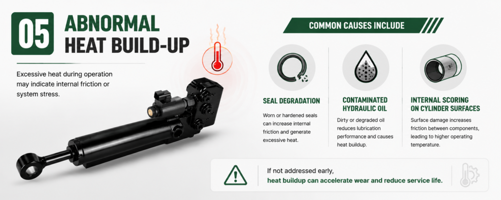 Abnormal heat buildup in hydraulic cylinders