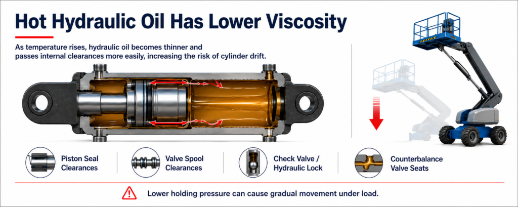 L'huile hydraulique chaude a une viscosité plus faible